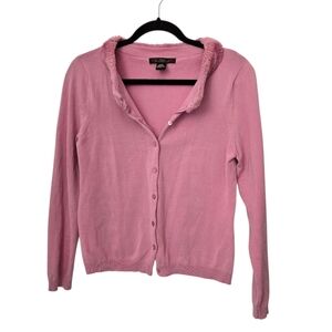 August Silk Pink Fuzzy Collar Cardigan Size Large